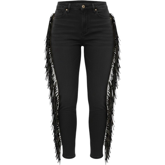 Fashion Nova Denim - Fashion Nova Black Studded Fringe Side Jeans Plus Size 1X Western Festival Denim